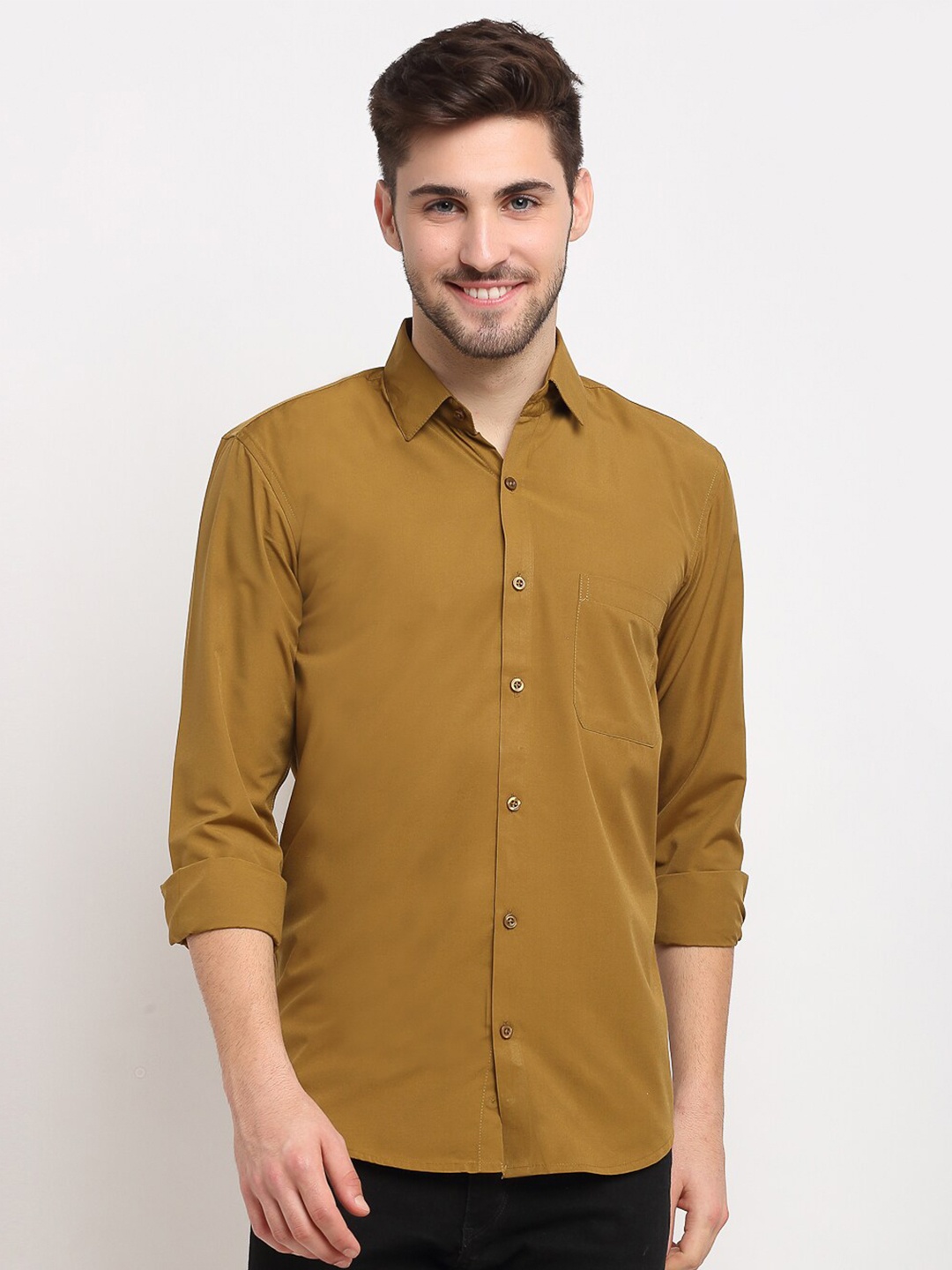 

JAINISH Men Mustard Yellow Classic Regular Fit Solid Cotton Casual Shirt