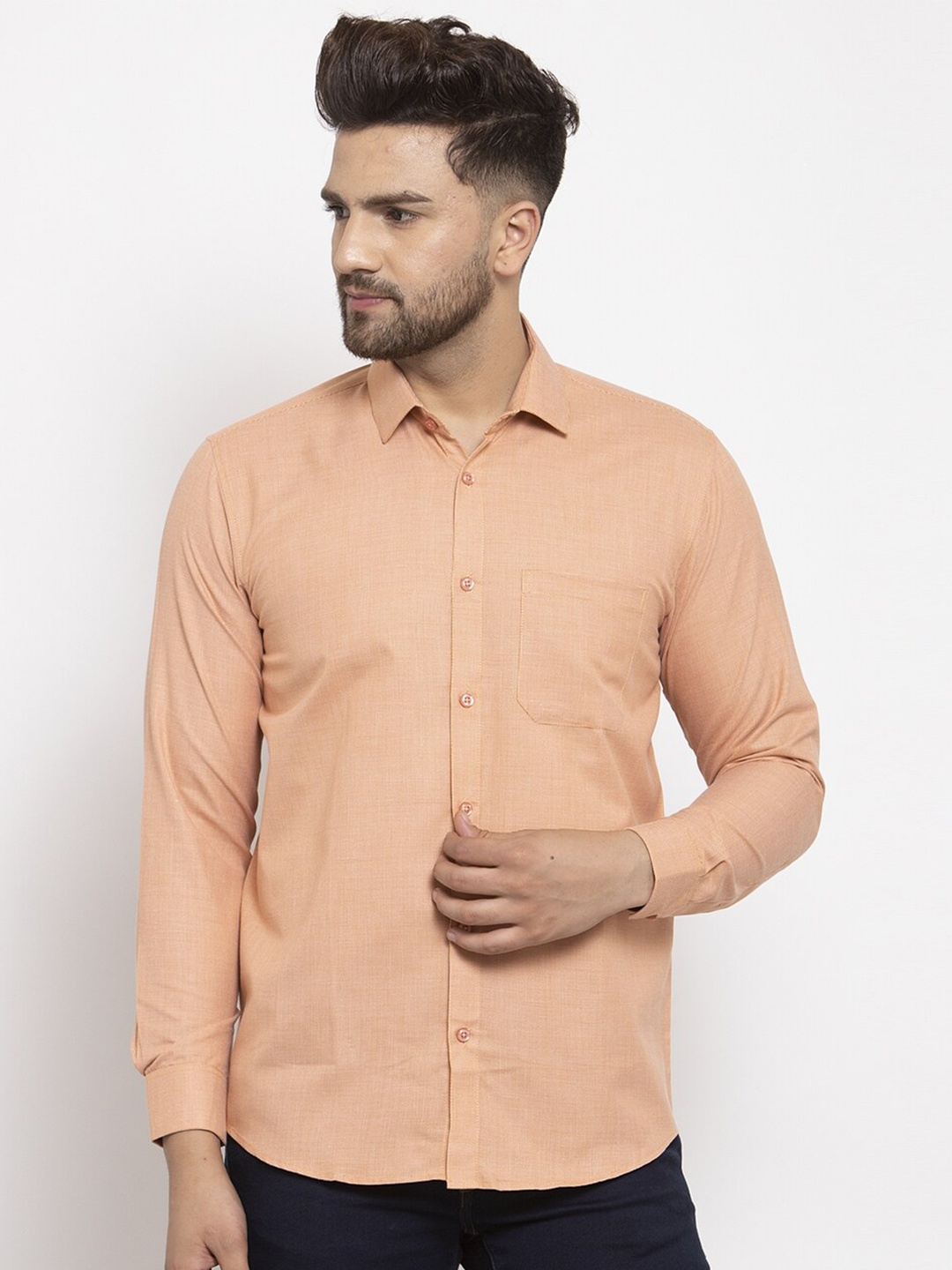 

JAINISH Men Orange Classic Regular Fit Solid Cotton Casual Shirt