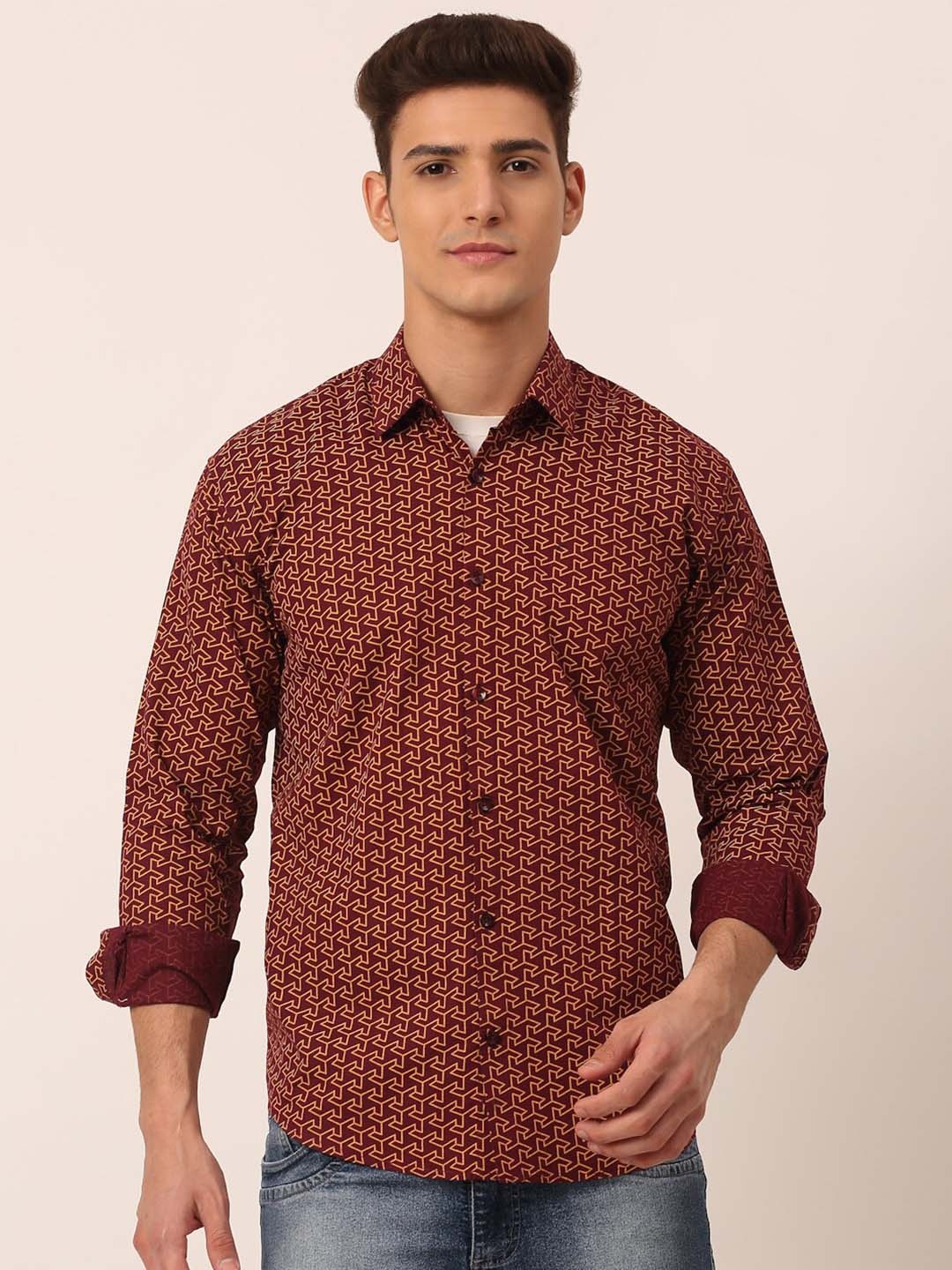 

JAINISH Men Classic Regular Fit Printed Cotton Casual Shirt, Brown