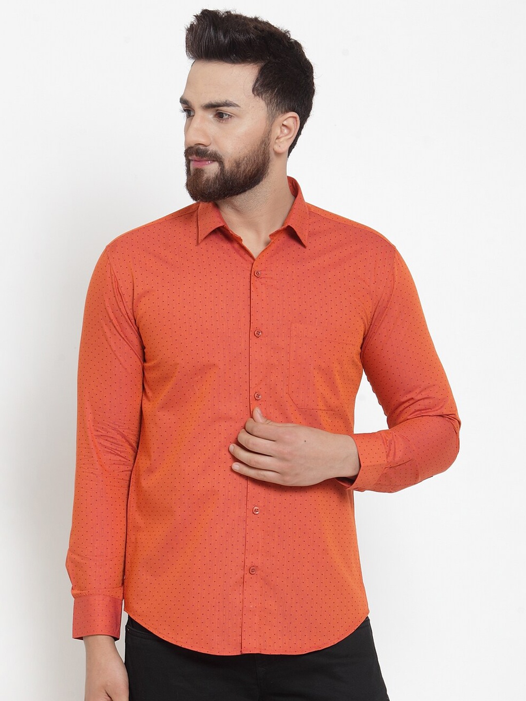 

JAINISH Men Classic Regular Fit Printed Cotton Casual Shirt, Orange