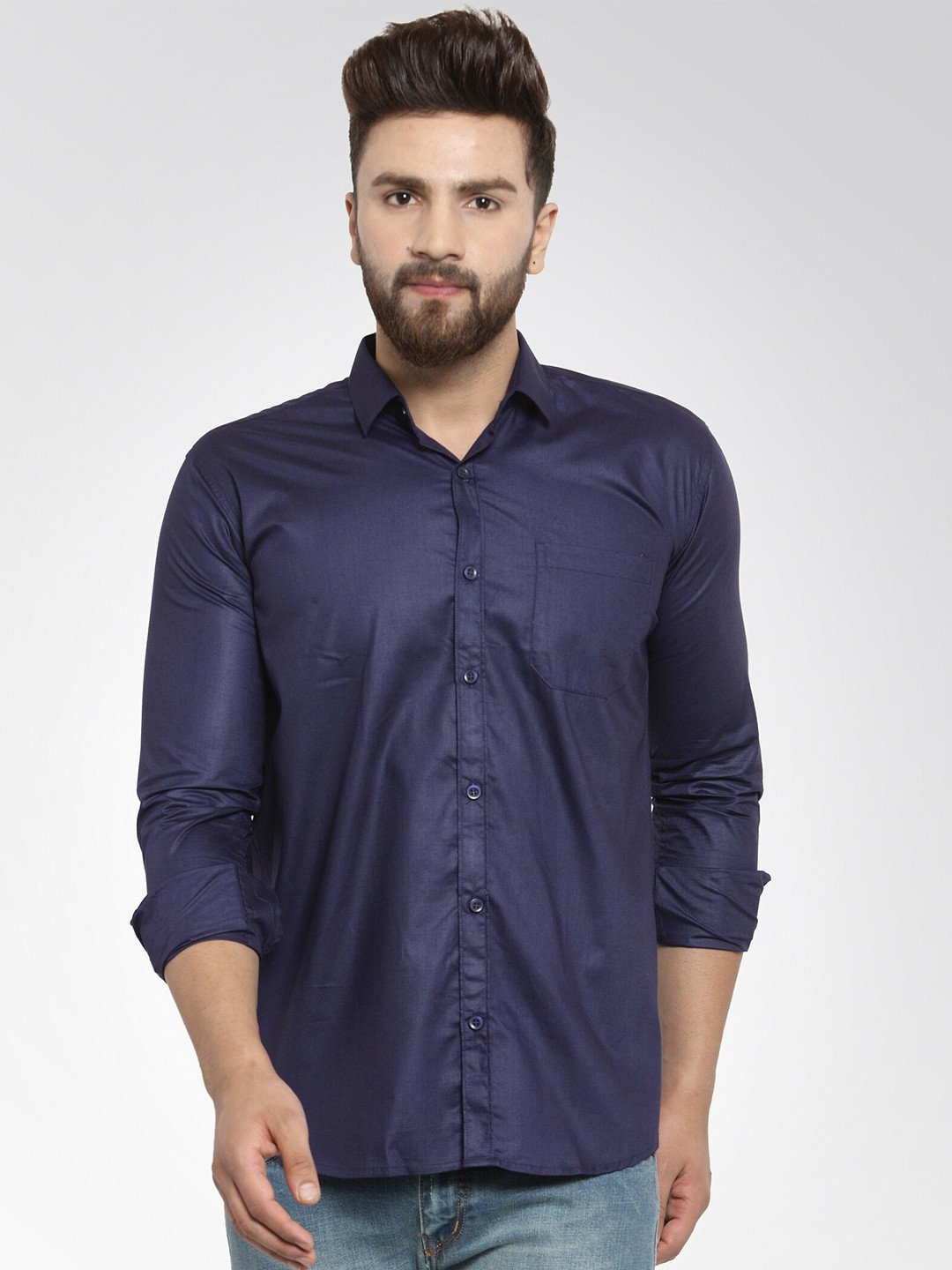 

JAINISH Men Navy Blue Classic Regular Fit Solid Cotton Casual Shirt