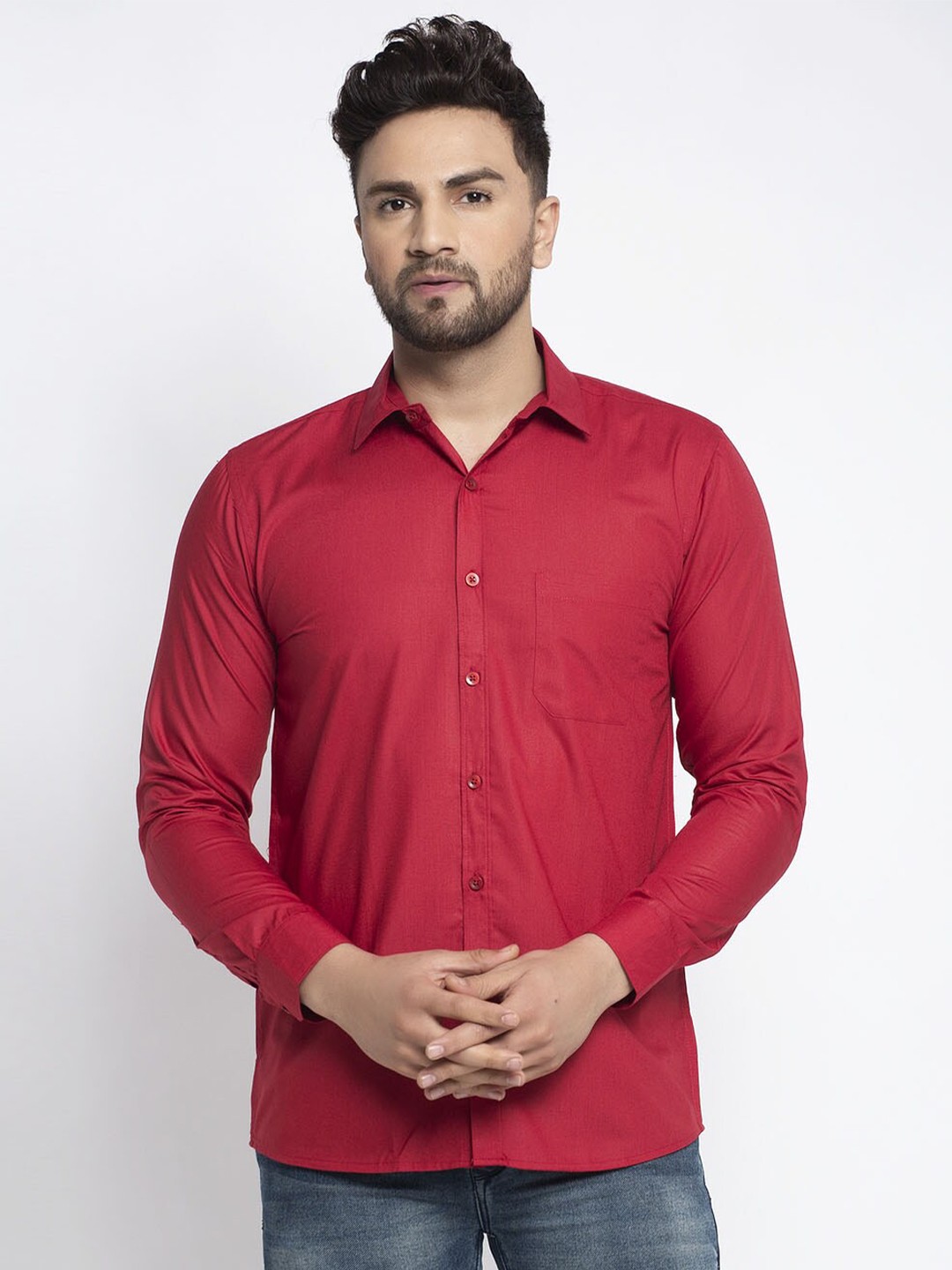

JAINISH Men Maroon Classic Regular Fit Solid Cotton Casual Shirt