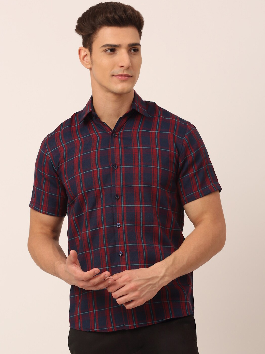 

JAINISH Regular Fit Tartan Checked Cotton Casual Shirt, Red