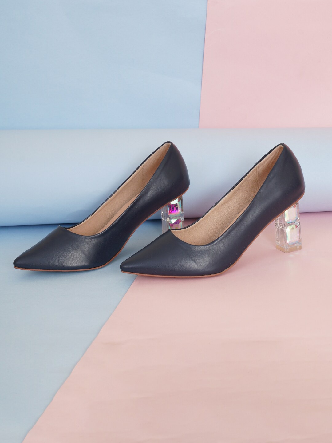 

Sherrif Shoes Blue Solid Block Pumps Heels