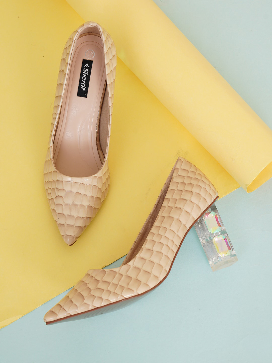 

Sherrif Shoes Women Beige Party Block Pumps