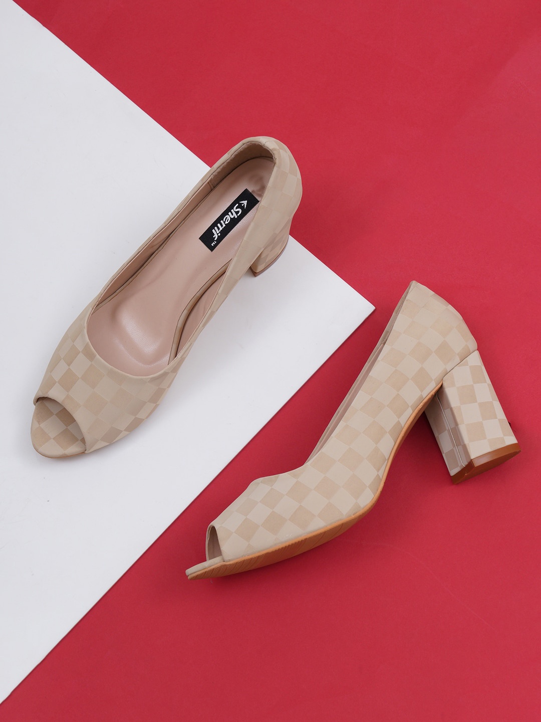

Sherrif Shoes Women Beige Printed Party Block Peep Toes