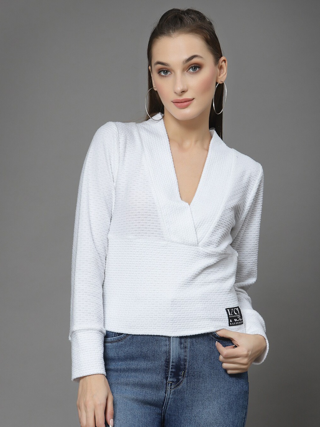 

KASSUALLY White Wrap V Neck Fitted Top