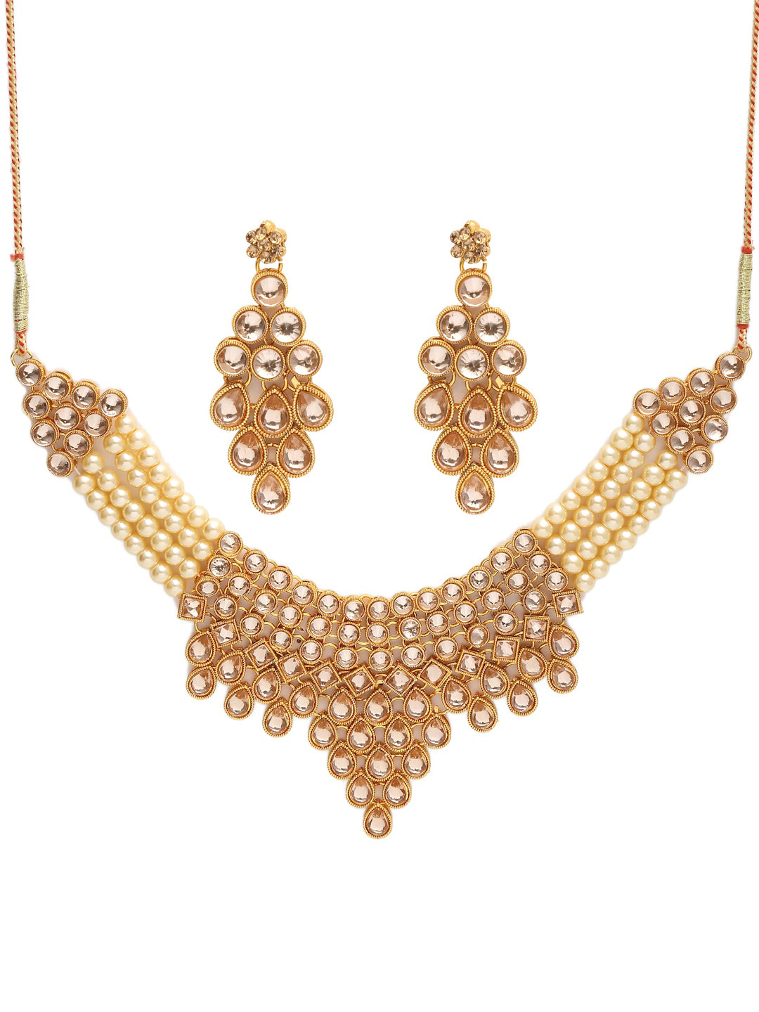

Dhrohar Gold-Plated White Kundan & Pearl Jewellery Set