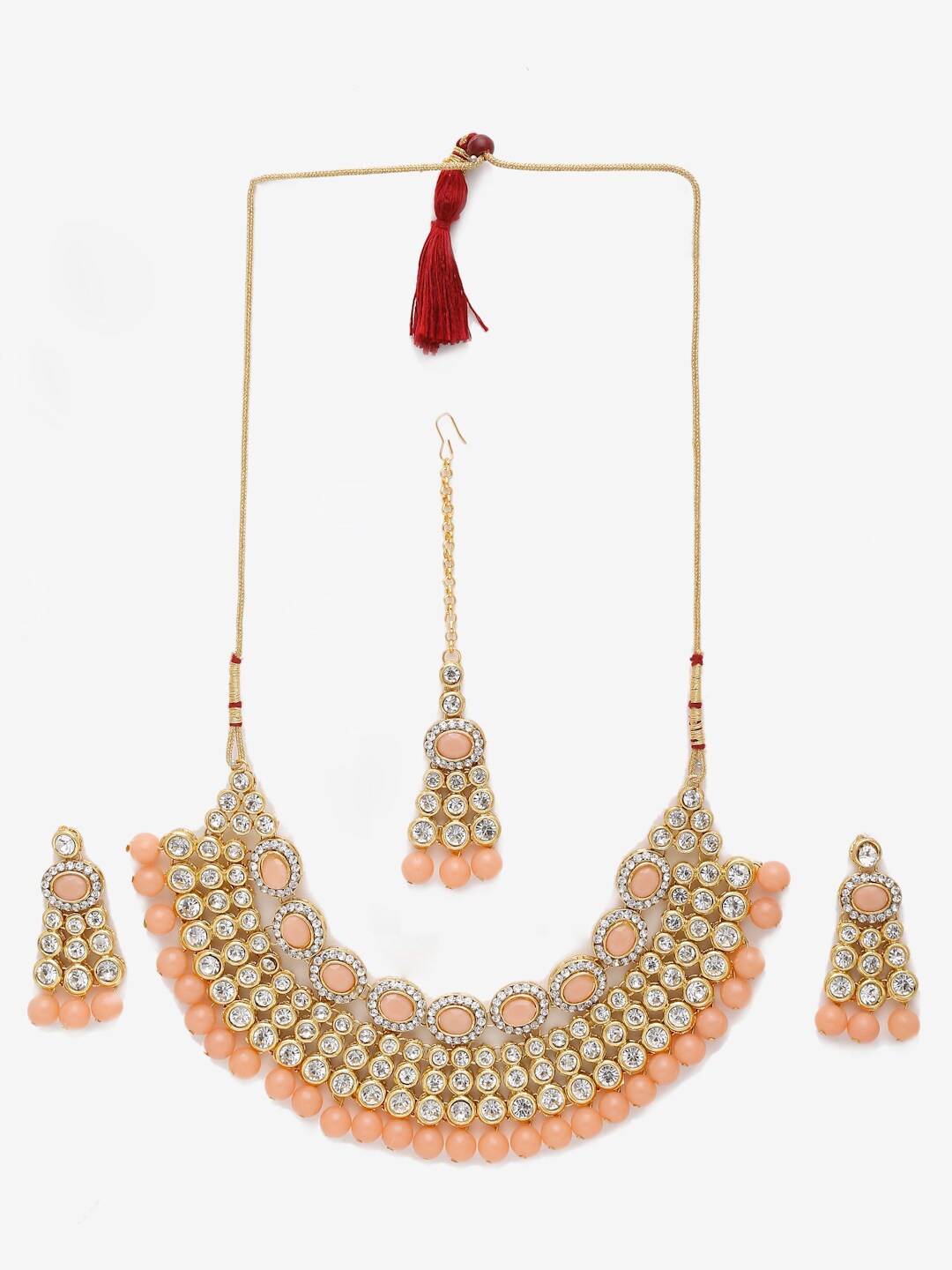 

Dhrohar Women Peach & White Gold-Plated Kundan Studded Jewellery Set