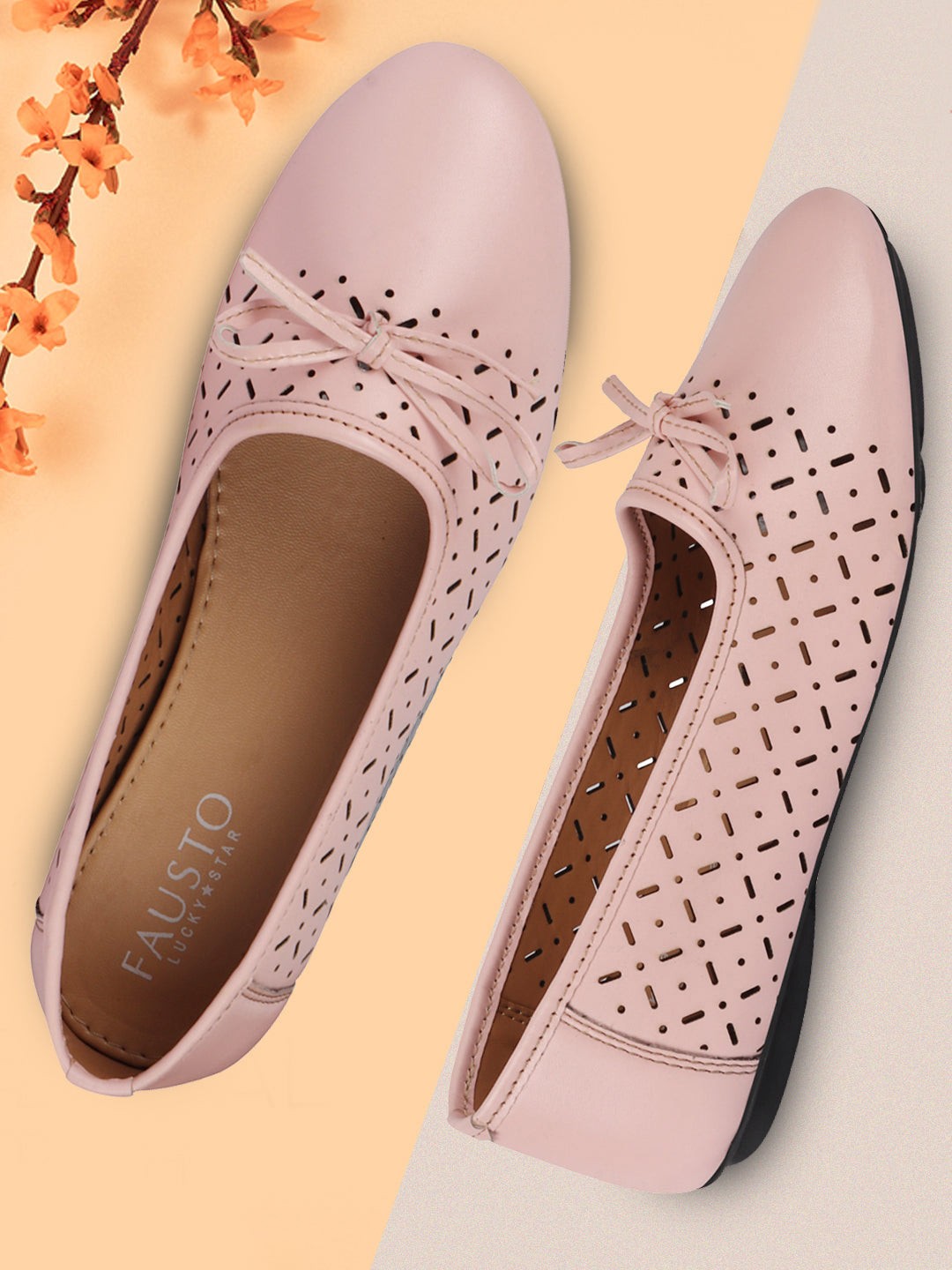 

FAUSTO Women Nude-Coloured Textured Open Toe Flats with Laser Cuts