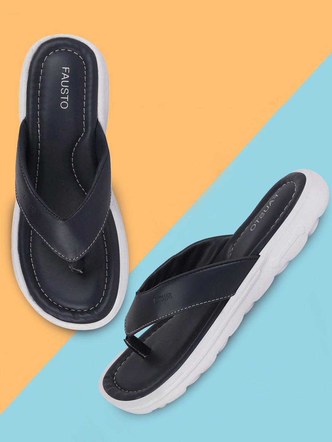 

FAUSTO Women Navy Blue & White Thong Flip-Flops