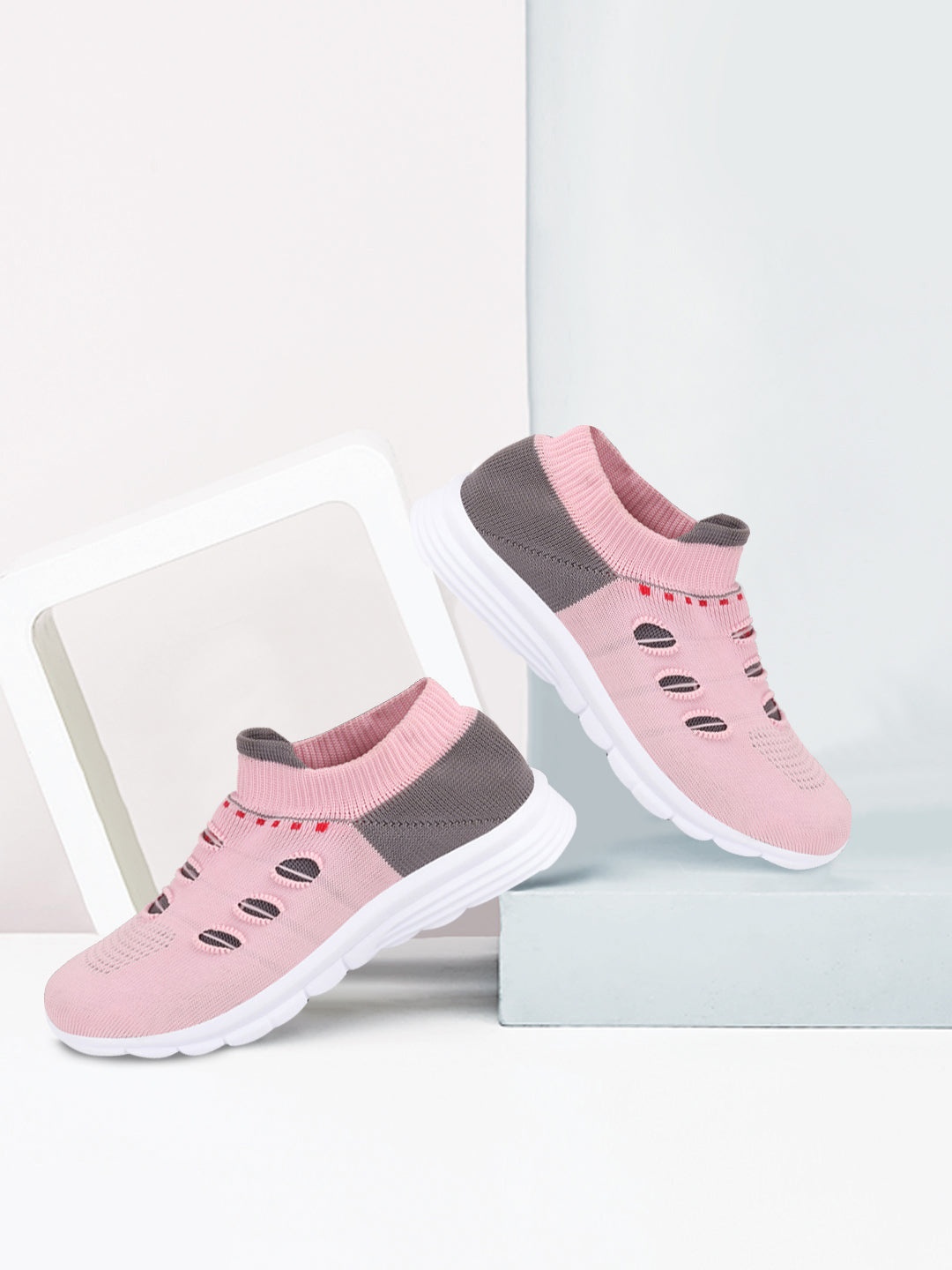 

FAUSTO Women Pink Mesh Walking Non-Marking Shoes