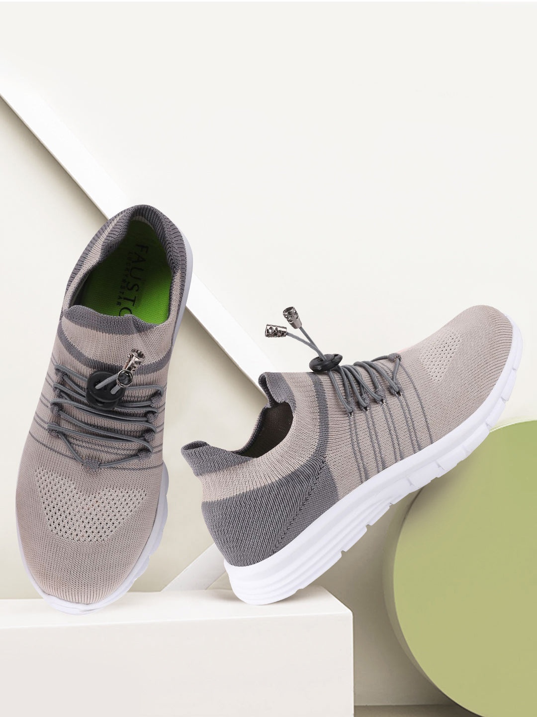 

FAUSTO Women Grey Mesh Running Non-Marking Shoes