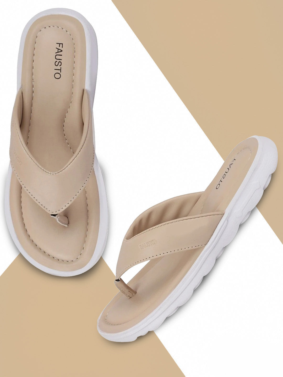 

FAUSTO Women Beige & White Thong Flip-Flops