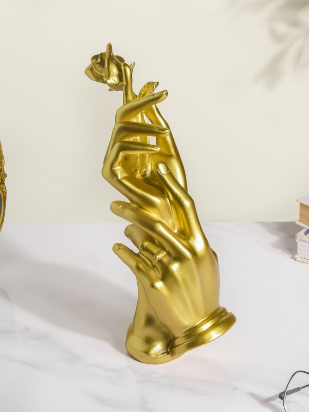 Nestasia Gold-Toned Lady With Rose Hand Gesture Showpiece 11 Inch