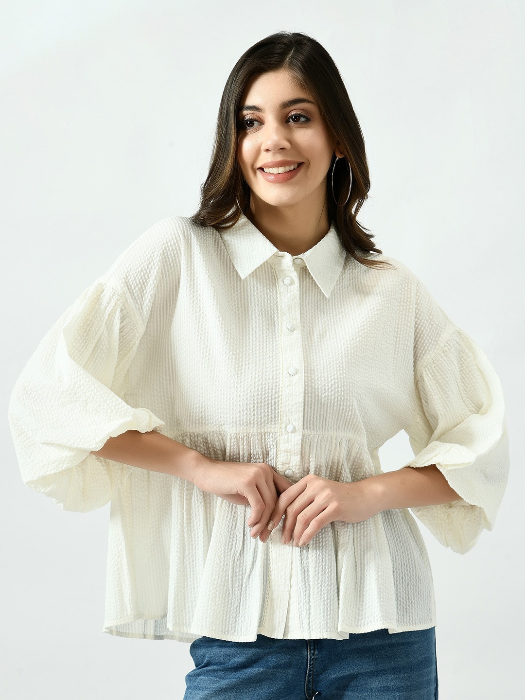 

MKOAL Women White Classic Boxy Drop Shoulder Cotton Casual Shirt