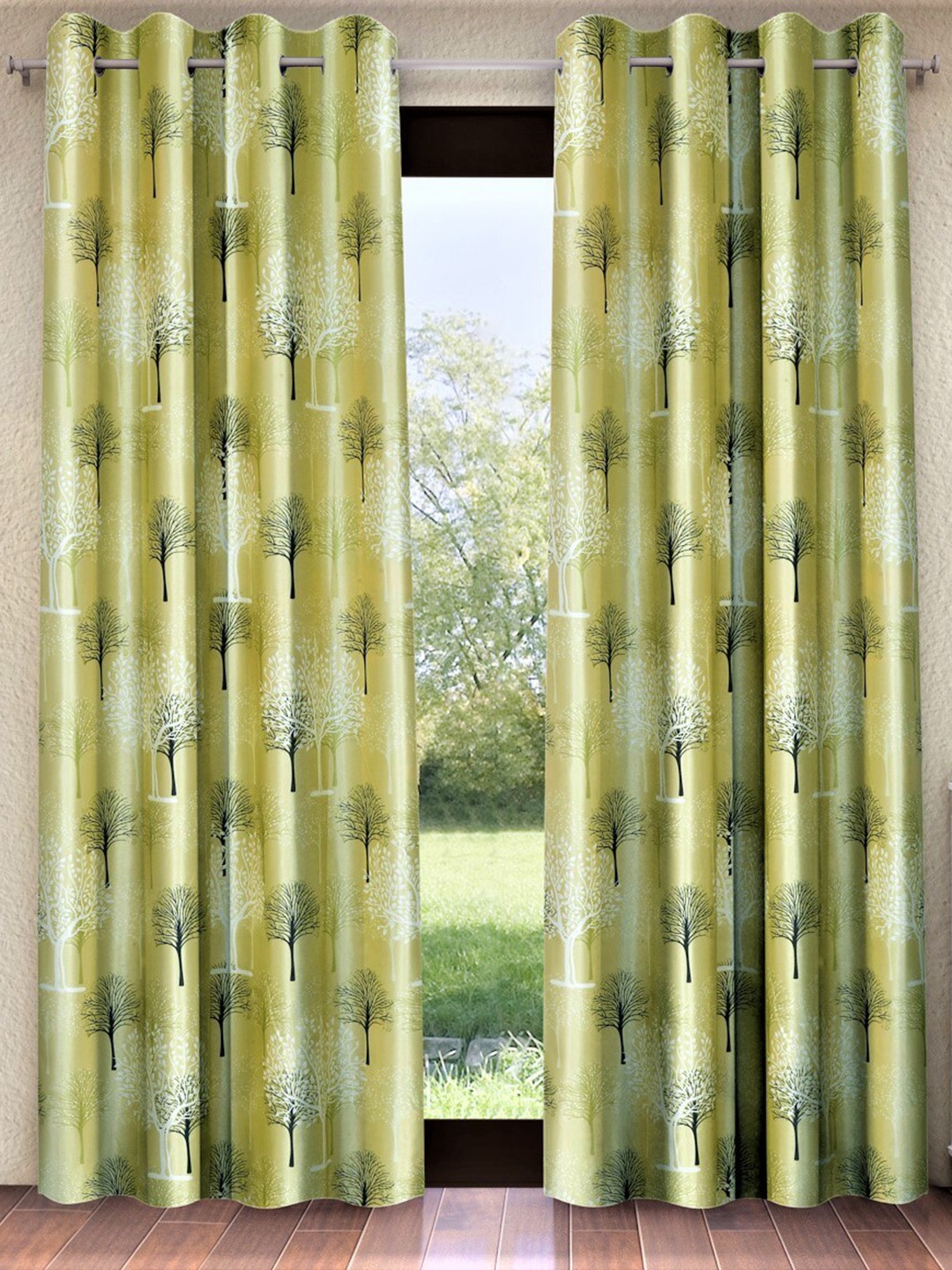 

Home Sizzler Green & White Set of 2 Floral Door Curtain
