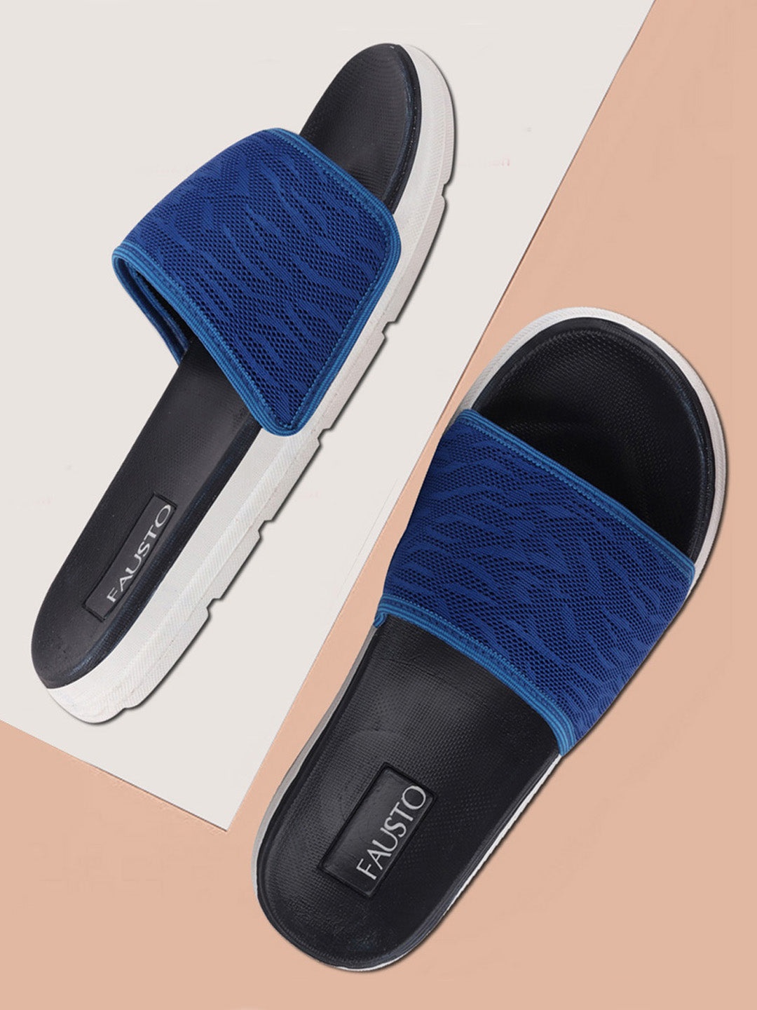 

FAUSTO Men Blue & Black Solid Sliders