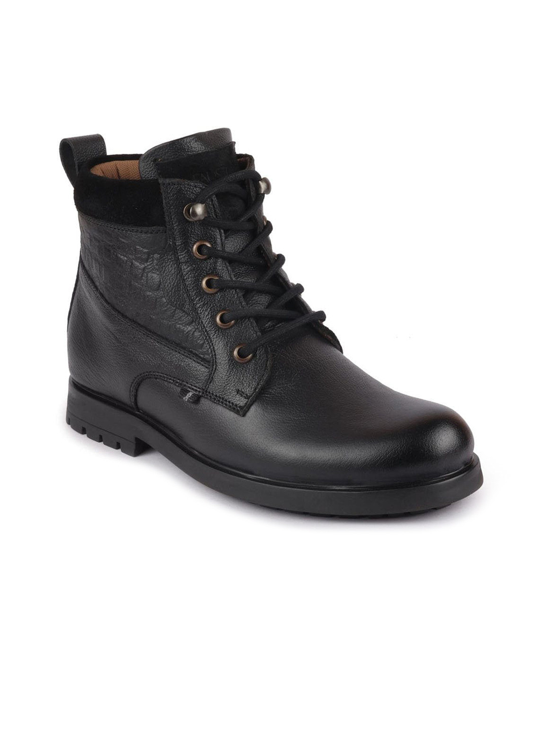 

FAUSTO Men Black Solid Leather Regular Boots