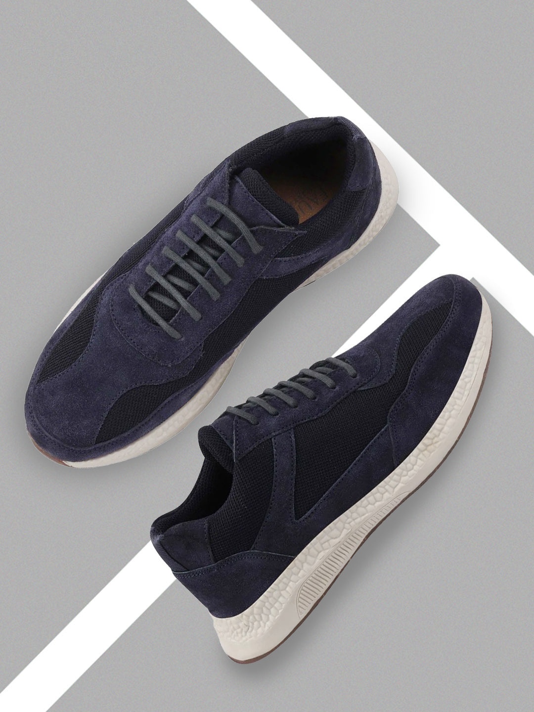 

FAUSTO Men Navy Blue Colourblocked Suede Sneakers