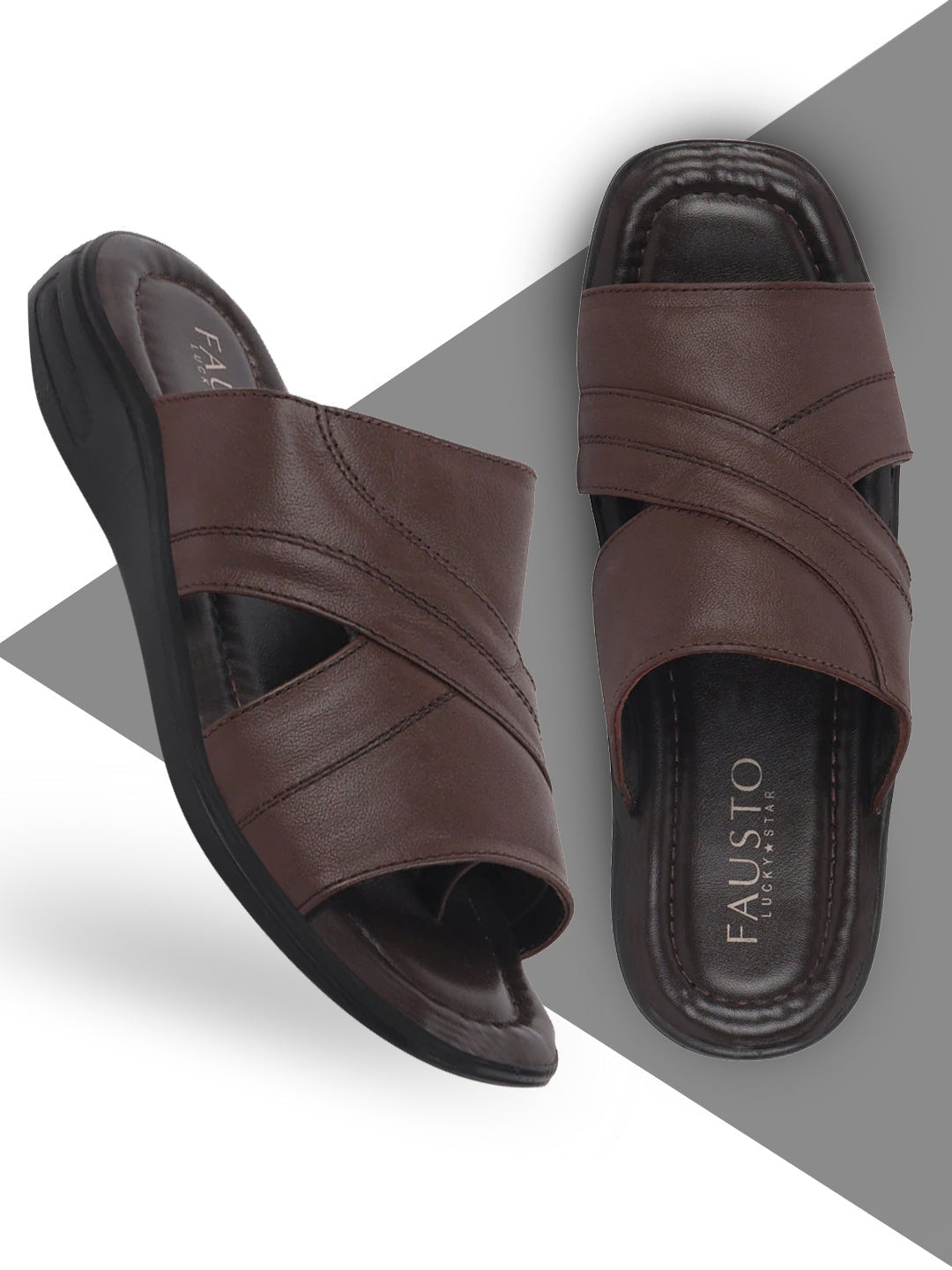 

FAUSTO Men Brown Leather Comfort Sandals