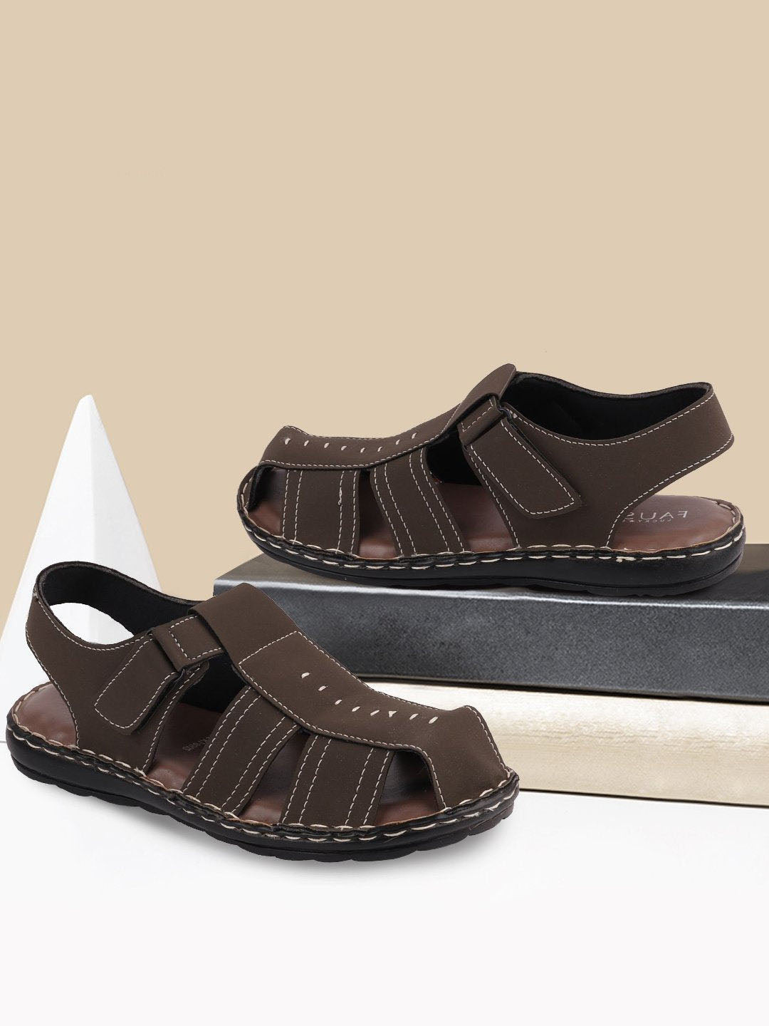 

FAUSTO Men Brown PU Fisherman Sandals