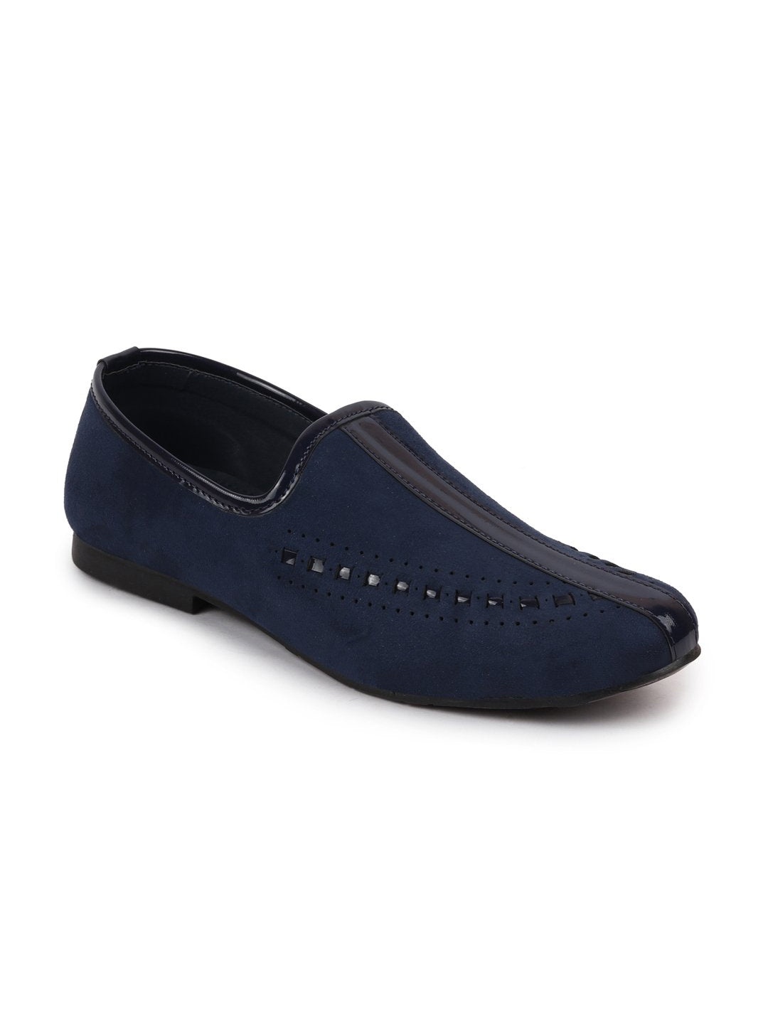 

FAUSTO Men Navy Blue Textured Velvet Derbys