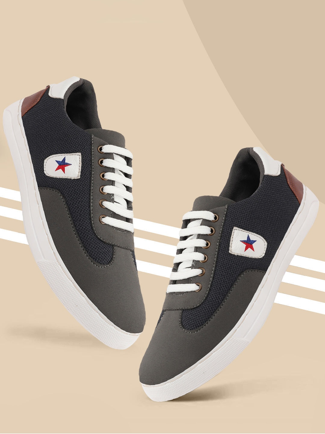 

FAUSTO Men Grey Colourblocked PU Lightweight Sneakers
