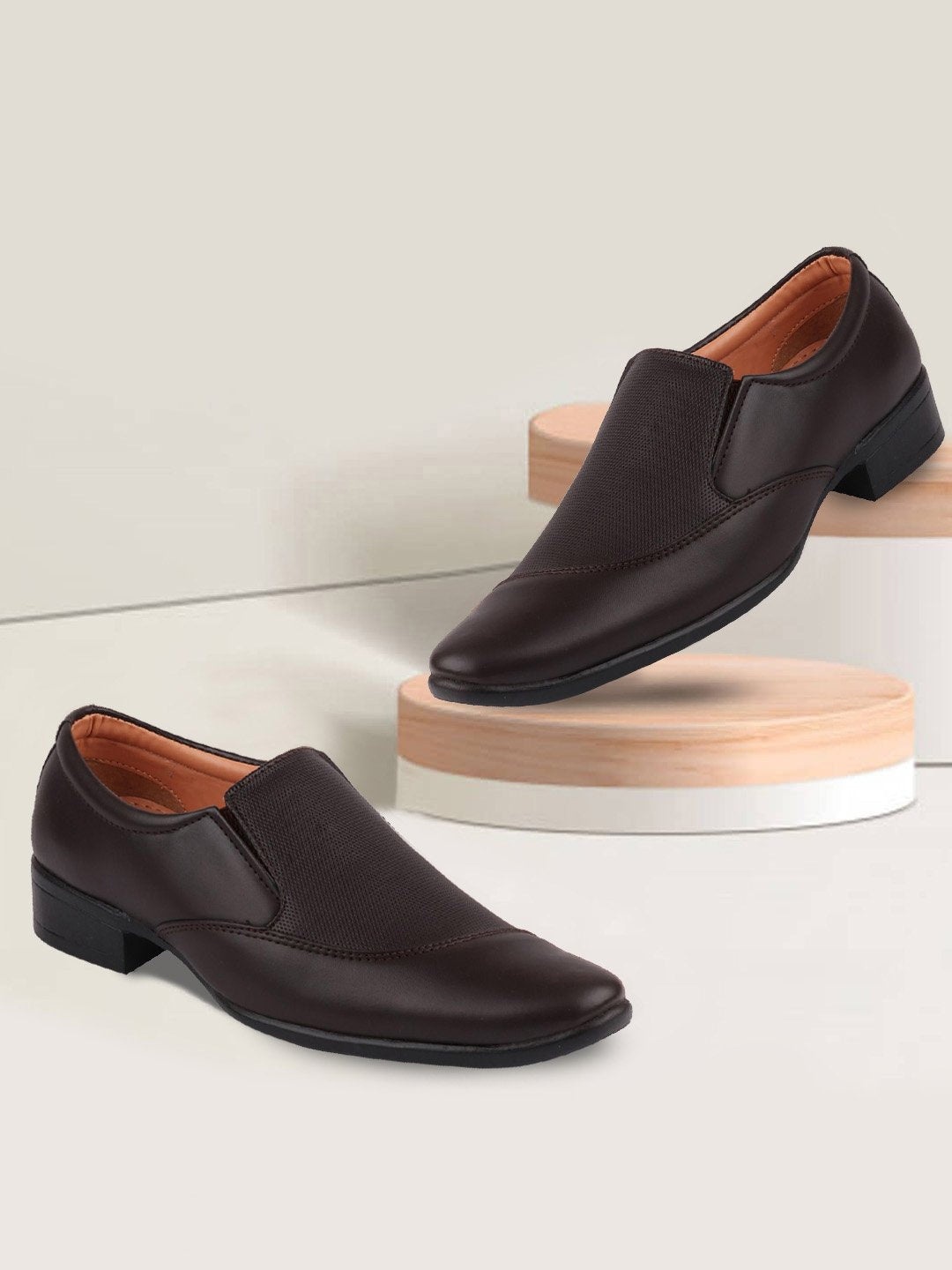 

FAUSTO Men Brown Solid Leather Formal Slip-On Shoes