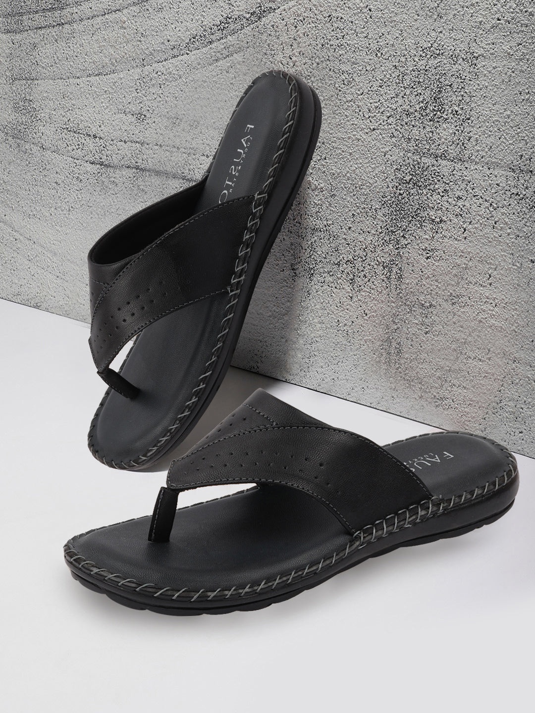 

FAUSTO Men Black Slip-On Thong Flip-Flops