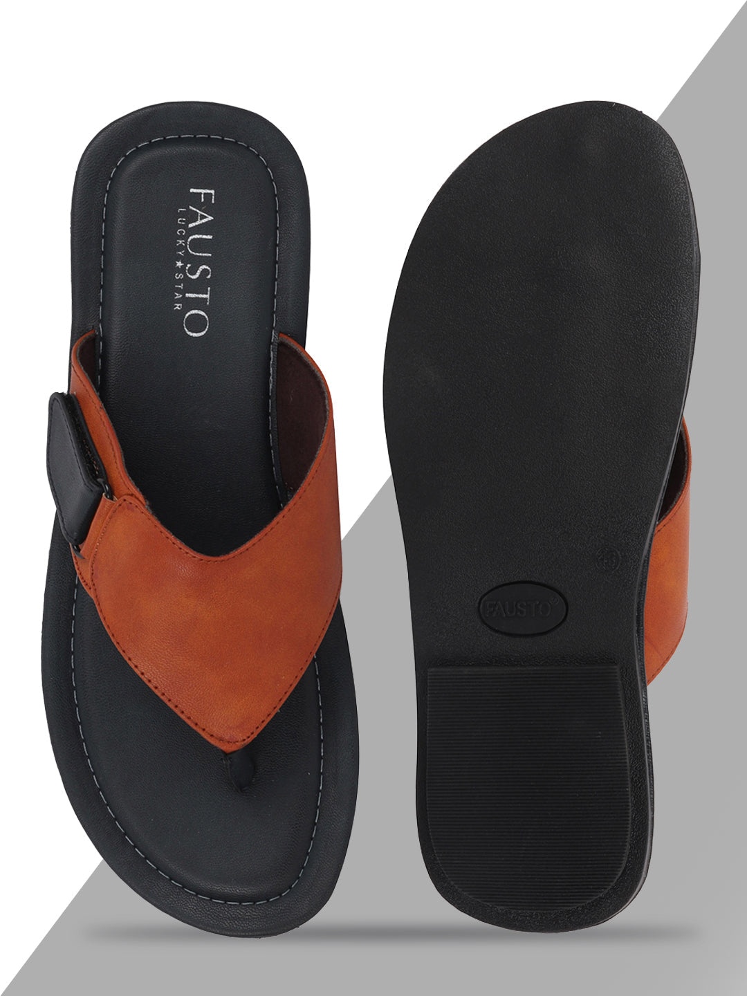 

FAUSTO Men Tan & Black Thong Flip-Flops