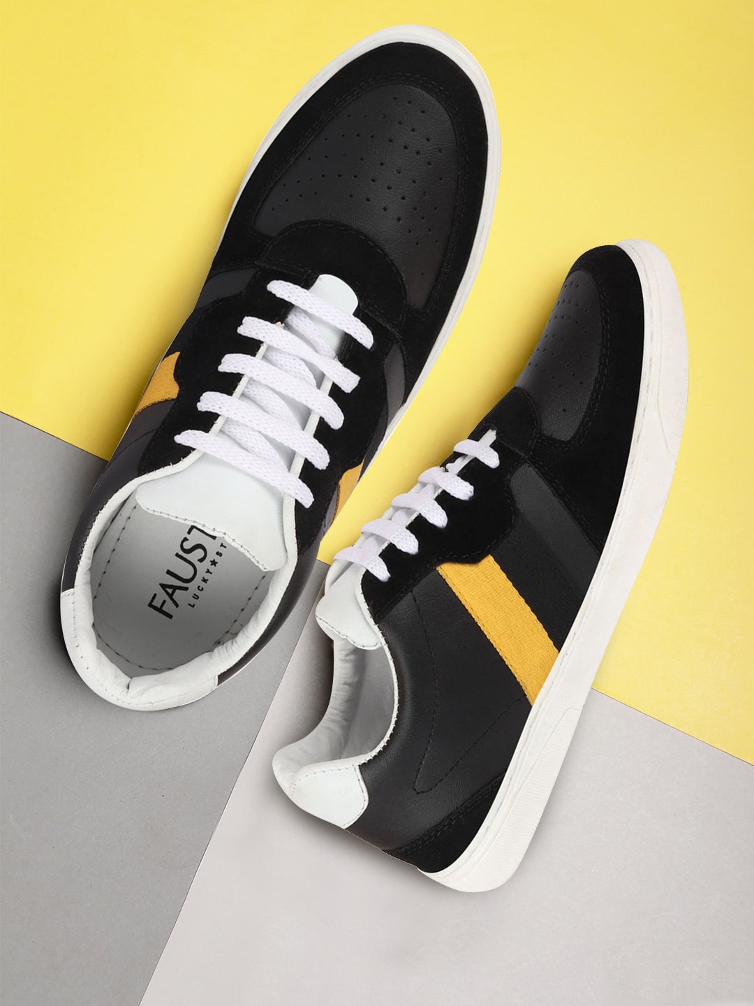 

FAUSTO Men Black Colourblocked Basics PU Lace Up Sneakers