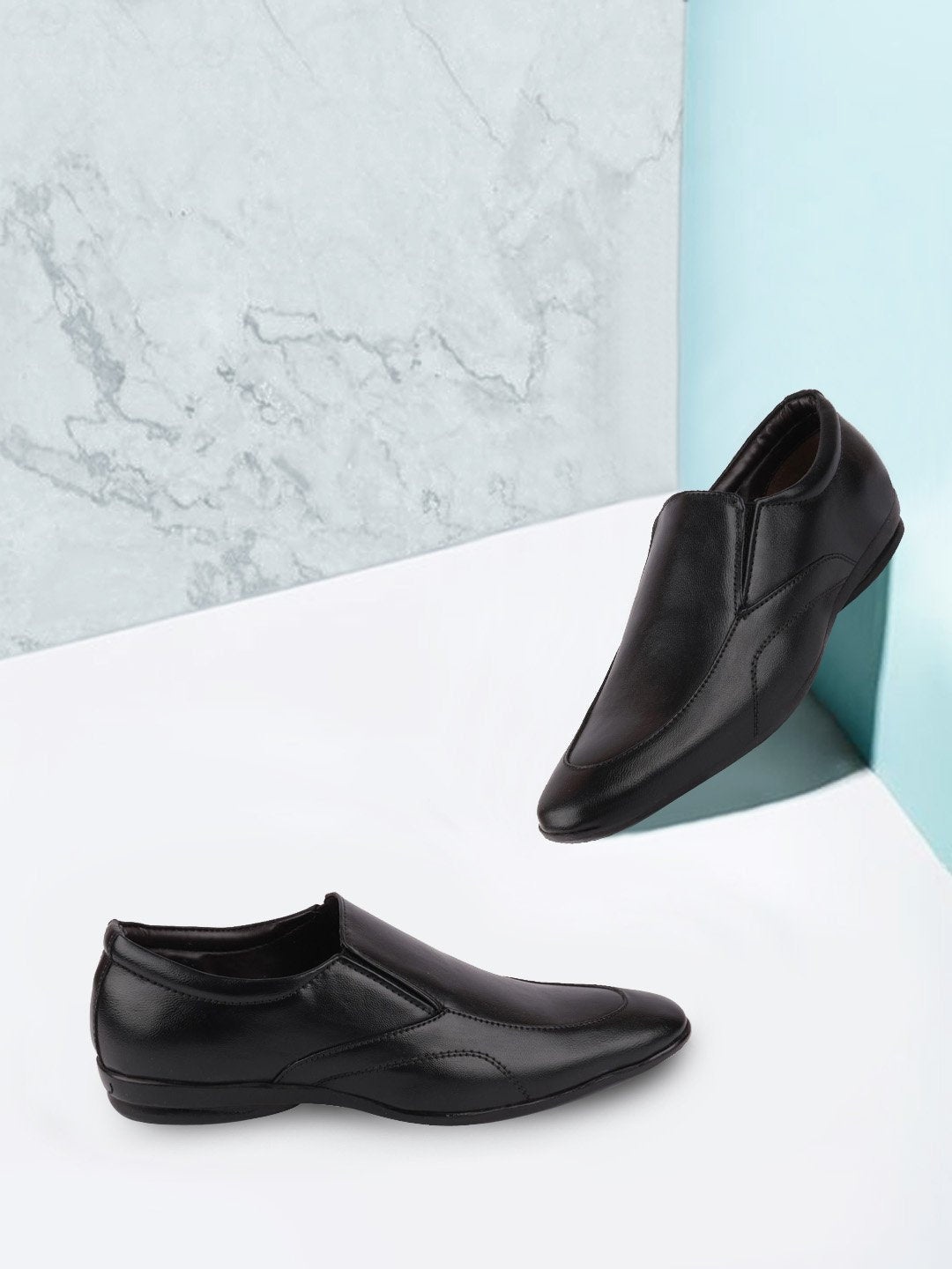 

FAUSTO Men Black Solid Formal Slip-On Shoes