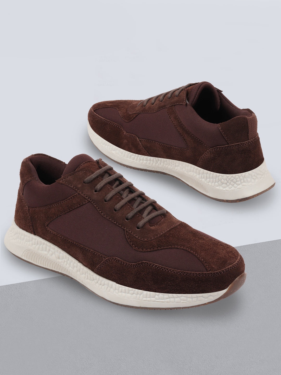 

FAUSTO Men Brown Woven Design Suede Slip-On Sneakers