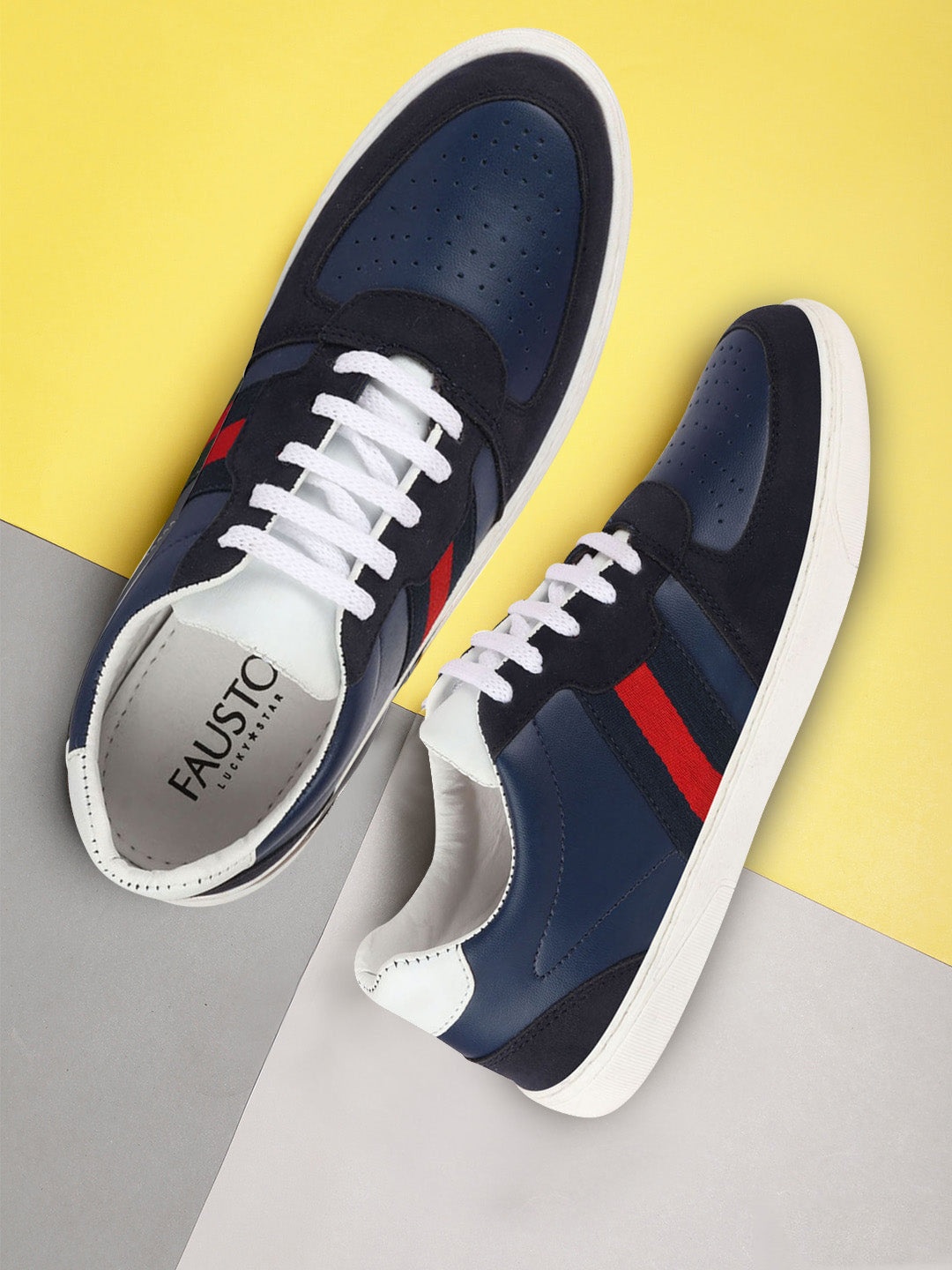 

FAUSTO Men Navy Blue Colourblocked PU Sneakers