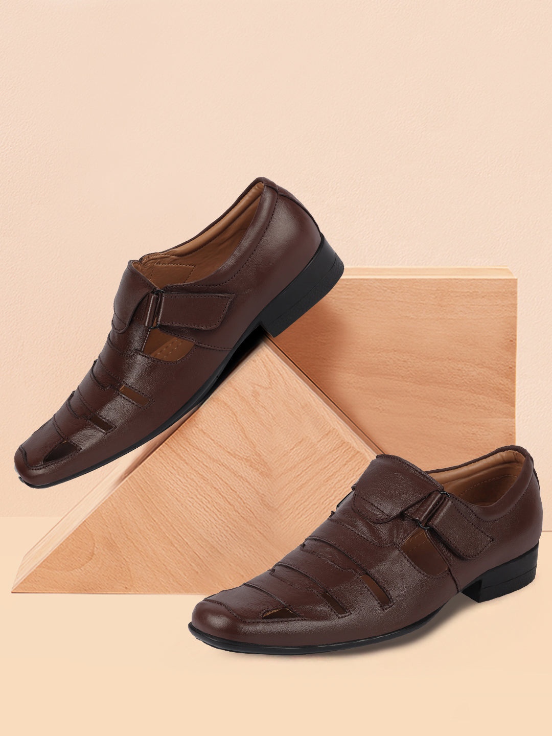 

FAUSTO Men Brown Leather Shoe-Style Sandals