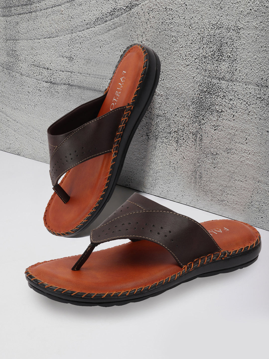 

FAUSTO Men Brown Thong Flip-Flops