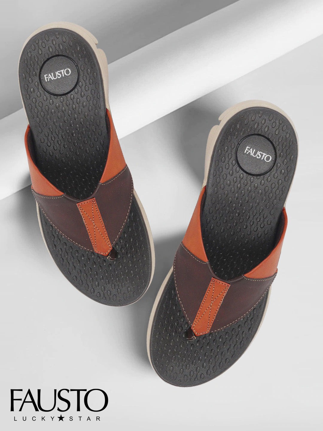 

FAUSTO Men Brown & Black Thong Flip-Flops