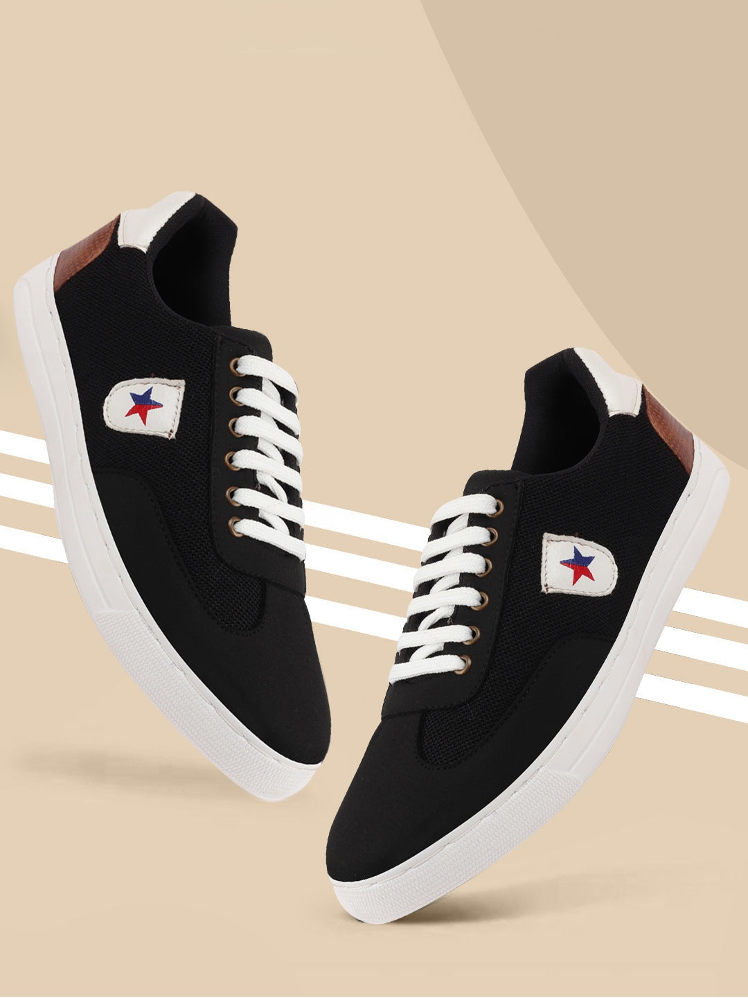 

FAUSTO Men Black Striped PU Lightweight Sneakers