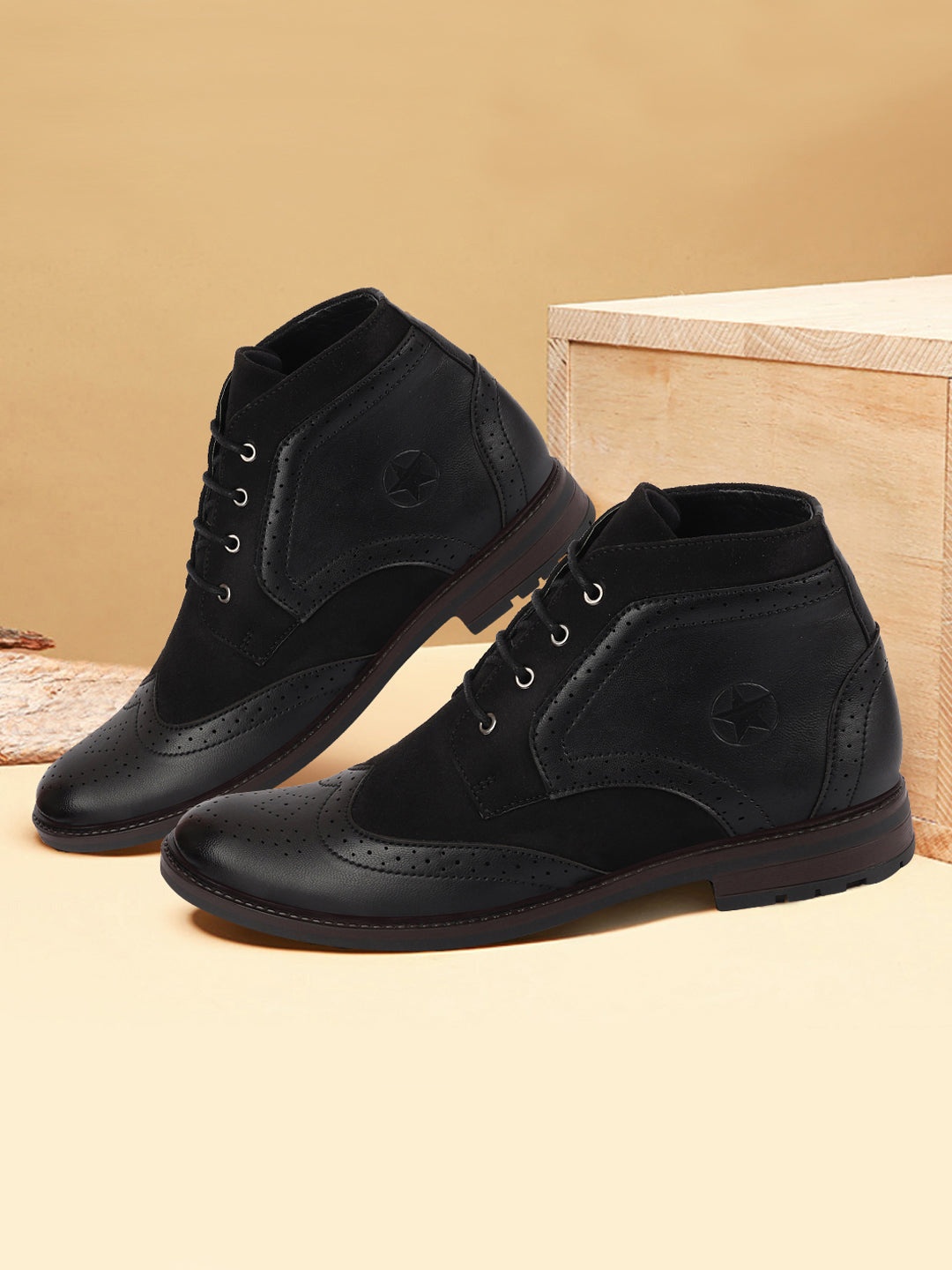 

FAUSTO Men Black Textured Wingtip Boots