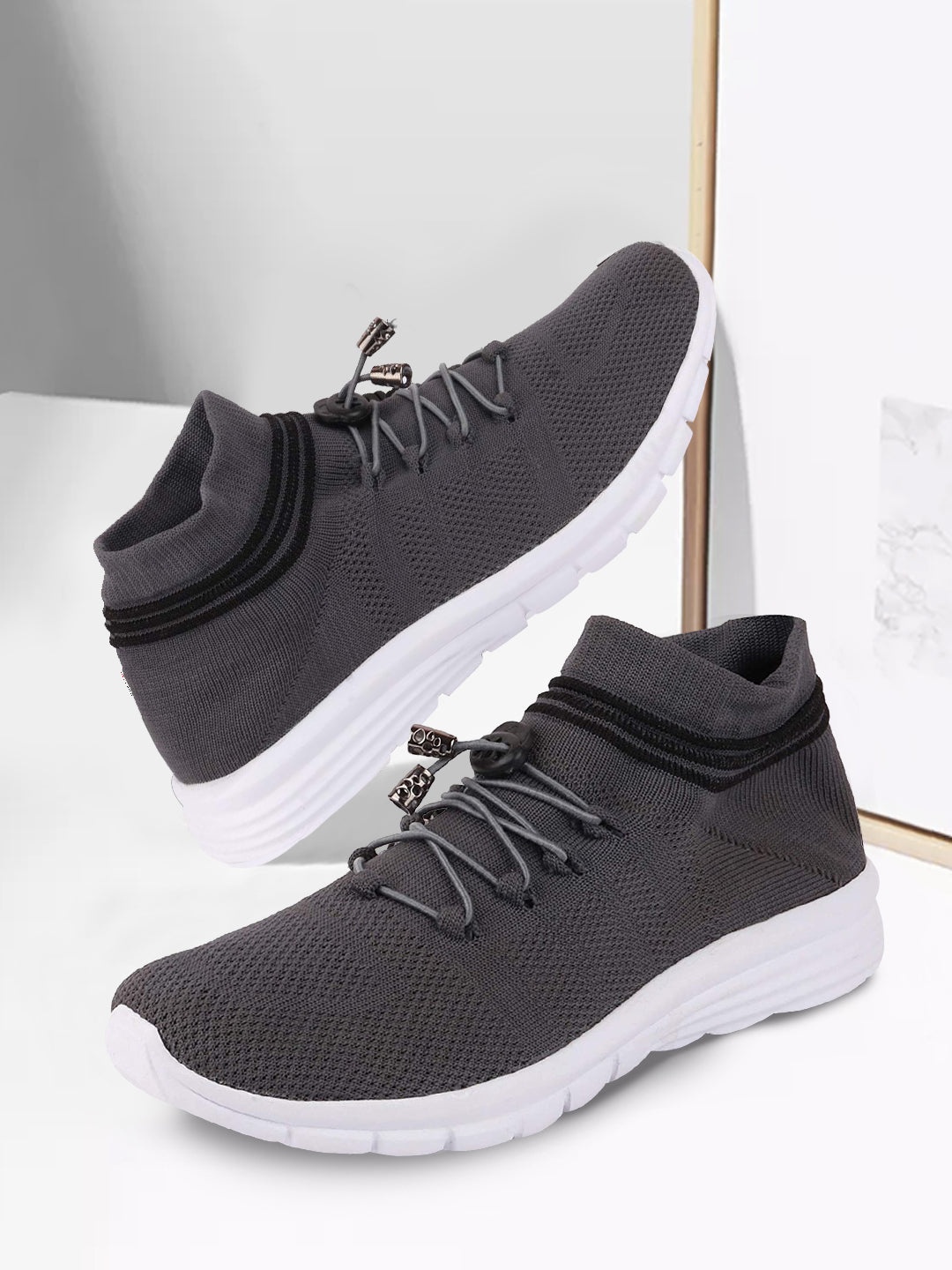 

FAUSTO Men Grey Mesh Running Non-Marking Memory Foam Shoes