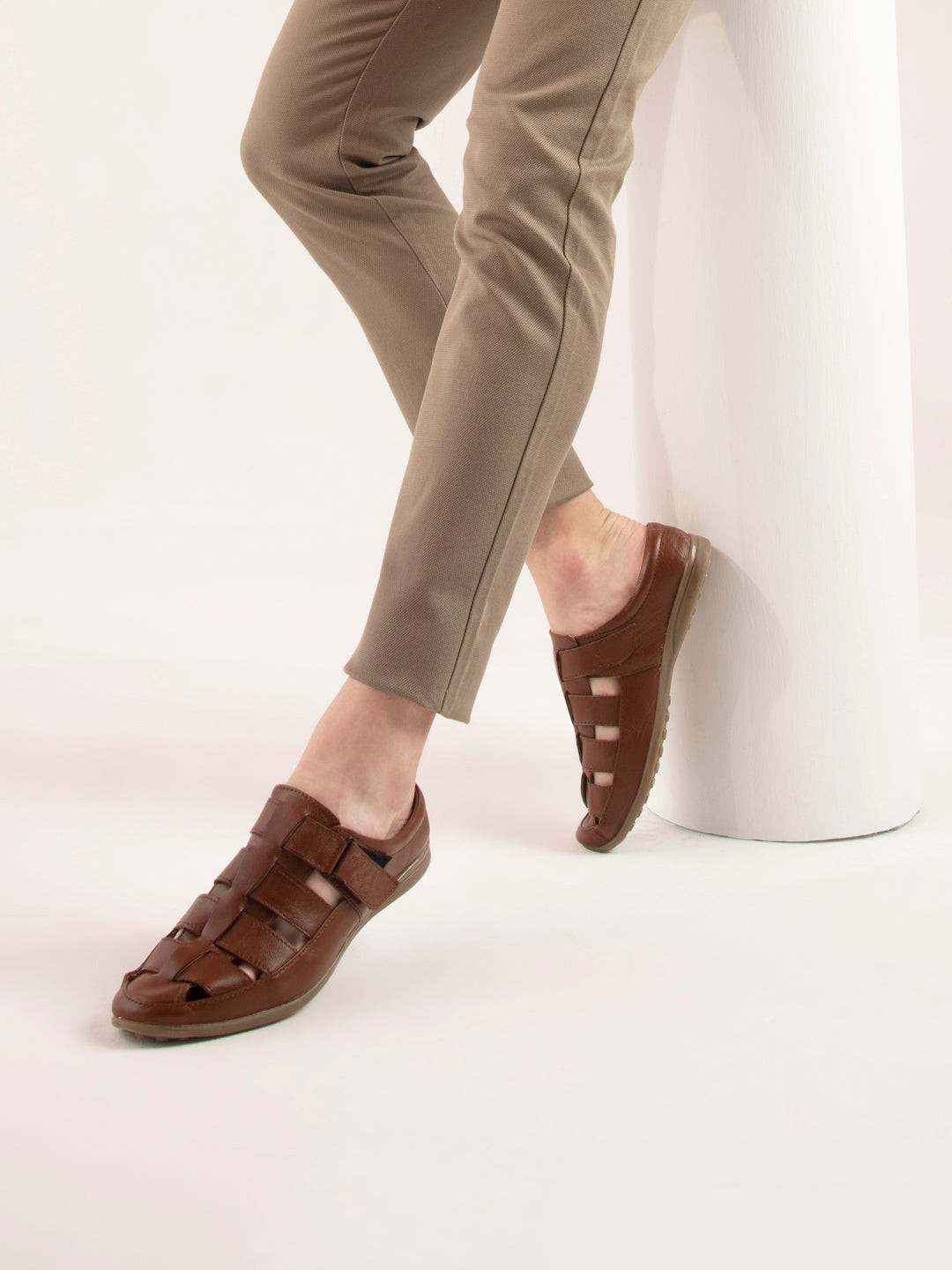 

FAUSTO Men Tan Leather Shoe-Style Sandals