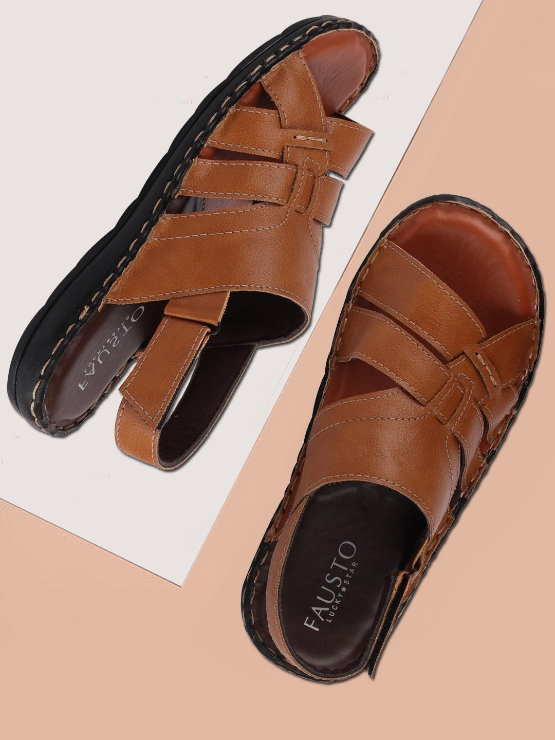 

FAUSTO Men Tan PU Comfort Sandals