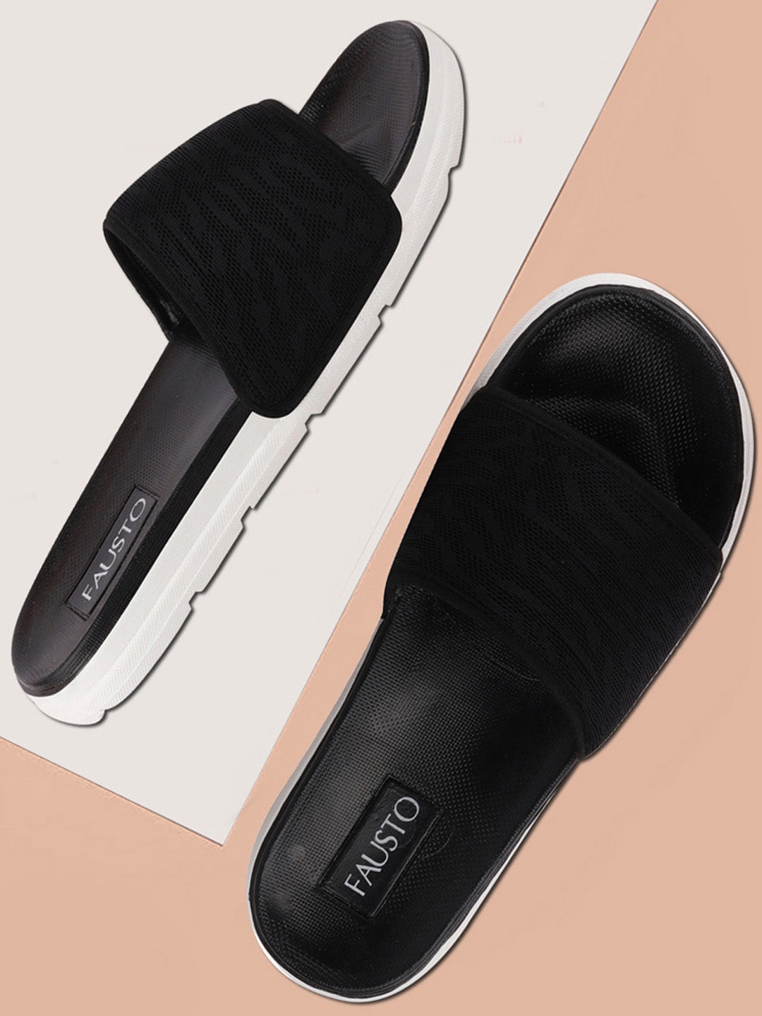 

FAUSTO Men Black & White Solid Sliders