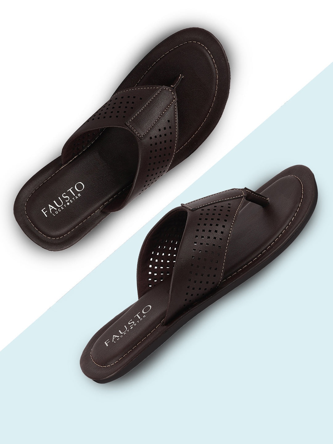 

FAUSTO Men Brown Thong Flip-Flops