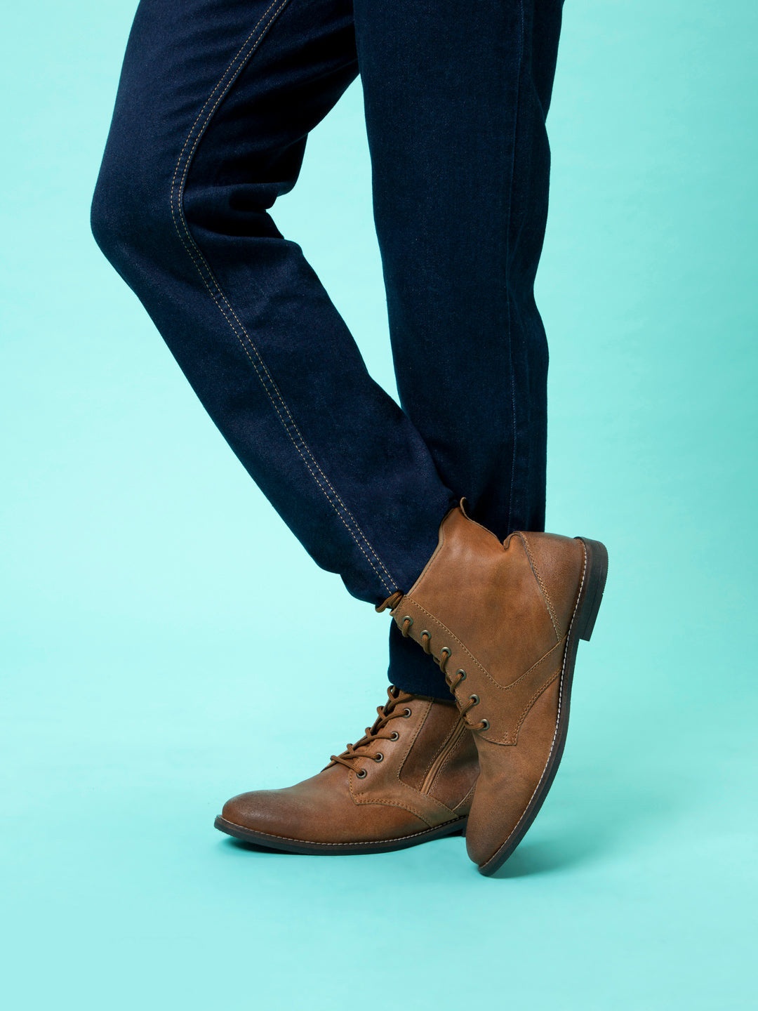 

FAUSTO Men Tan Brown Solid Leather Boots
