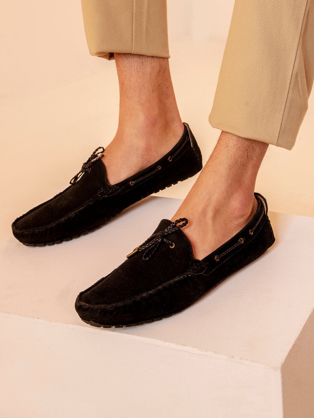

FAUSTO Men Black Suede Casual Loafers