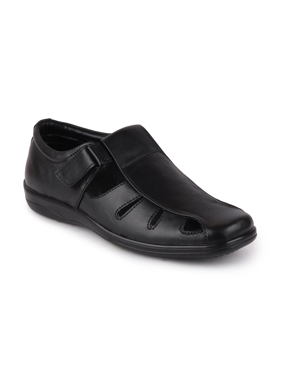 

FAUSTO Men Black Leather Shoe-Style Sandals