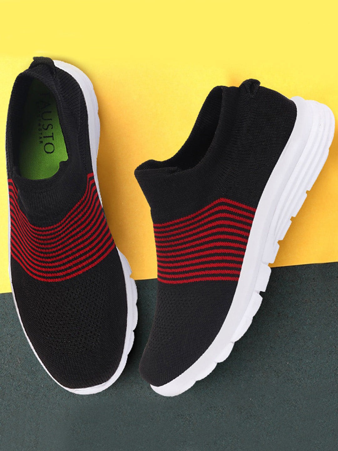 

FAUSTO Men Black Mesh Walking Non-Marking Shoes