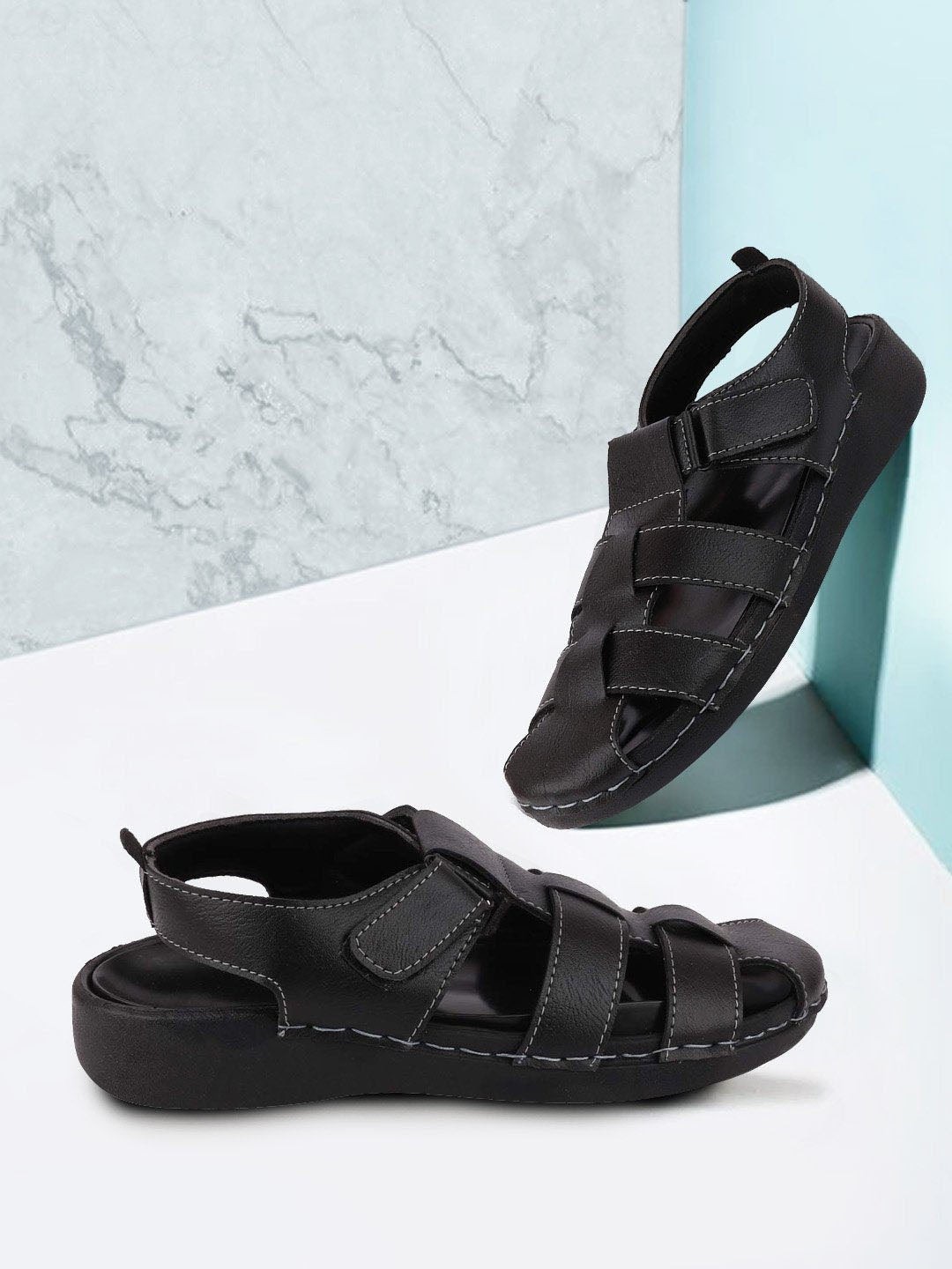 

FAUSTO Men Black PU Fisherman Sandals